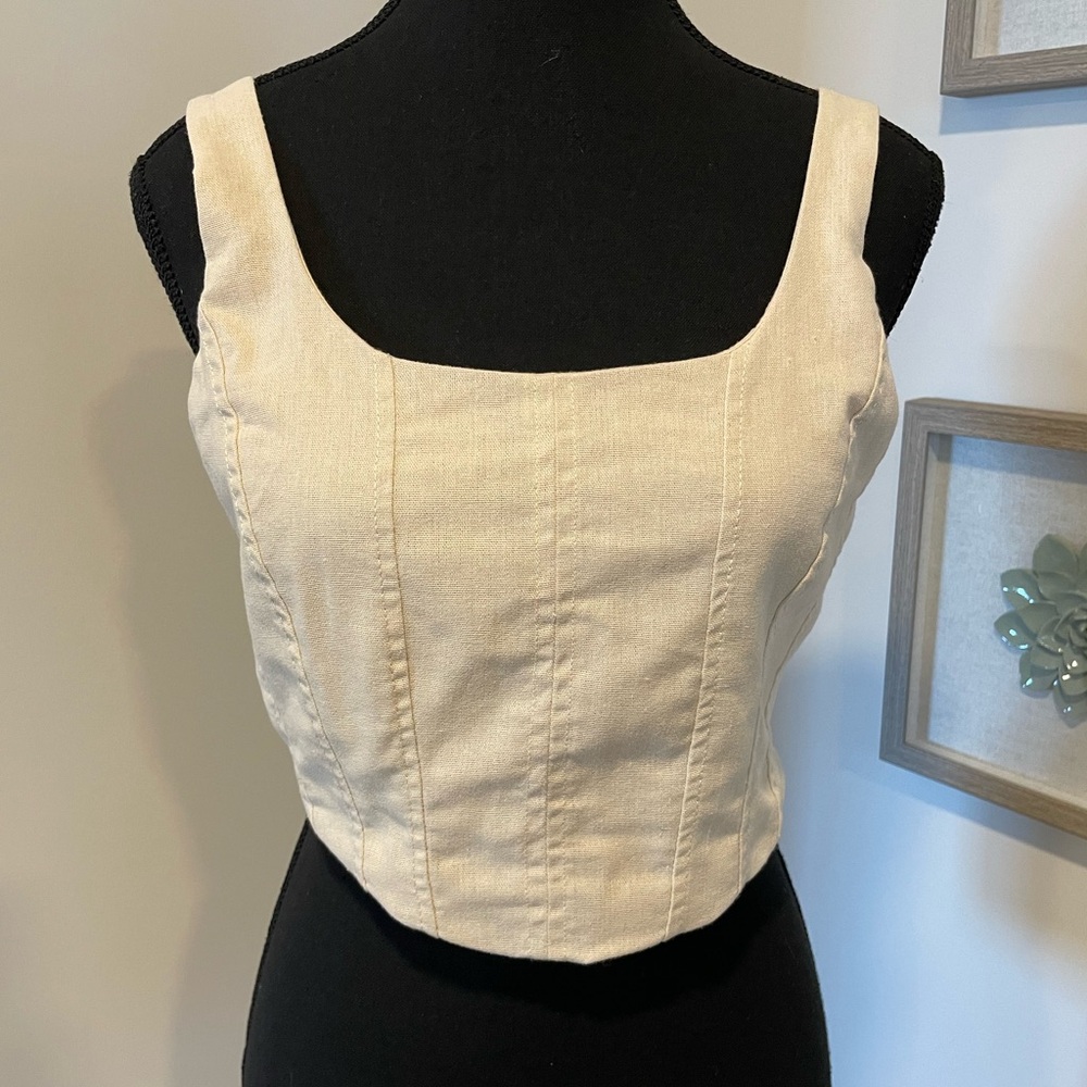 Hunter & Brown Cream Smocked Corset Crop Top NWT!